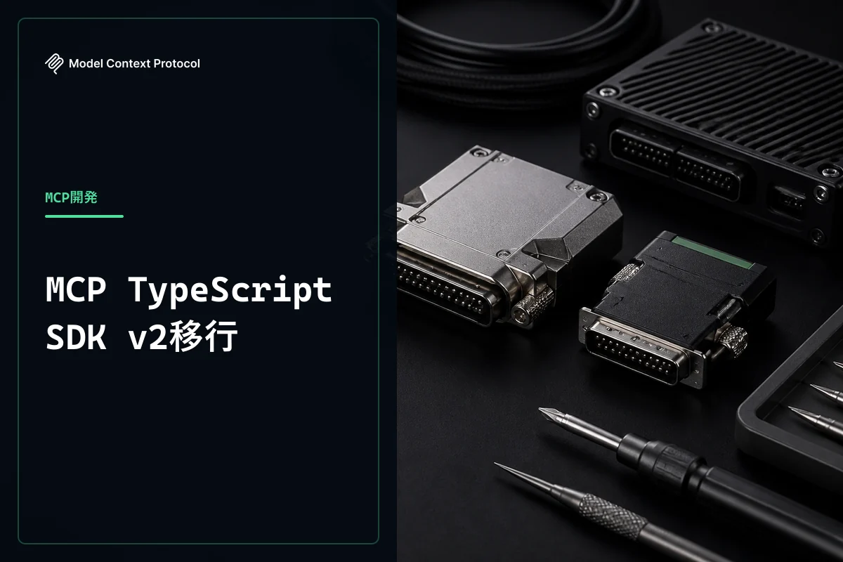 データコネクターと変換アダプター、精密工具を置いたMCP SDK移行のイメージ写真